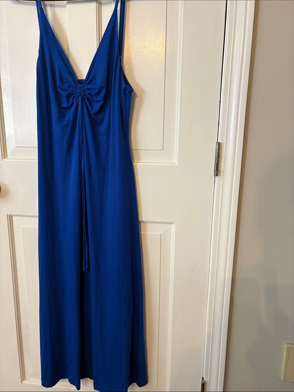Blue V-Neck Maxi Dress with Front Knot